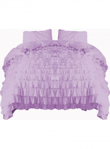 3-Piece Ruffled Duvet Set Cotton Purple 102 X 86inch