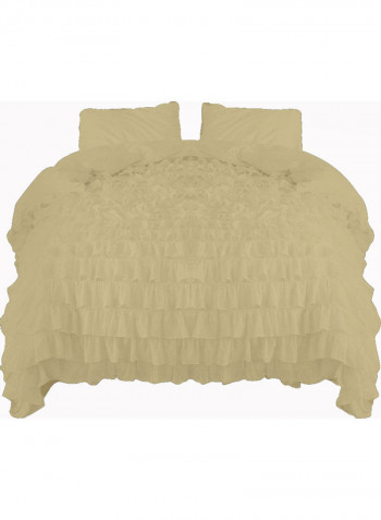 3-Piece Ruffled Duvet Set Cotton Beige 78 X 78inch