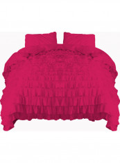 3-Piece Ruffled Duvet Set Cotton Pink 86 X 90inch