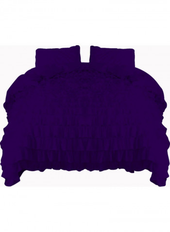 3-Piece Ruffled Duvet Set Cotton Purple 102 X 86inch