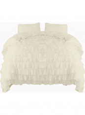 3-Piece Ruffled Duvet Set Cotton White 86 X 90inch