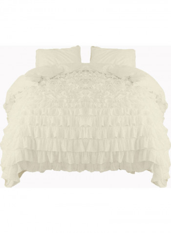 3-Piece Ruffled Duvet Set Cotton White 86 X 90inch