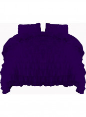 3-Piece Ruffled Duvet Cover Set Cotton Purple 53 x 78inch