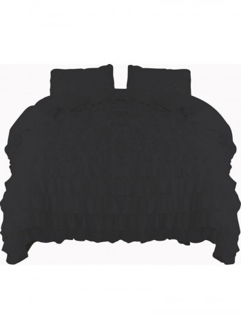 3 Piece Ruffled Duvet Set Cotton Dark Grey 53x78inch