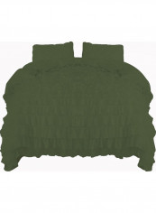 3-Piece Ruffled Duvet Set Cotton Green 102 X 86inch