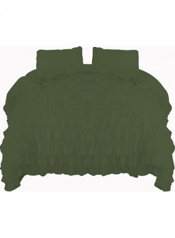 3-Piece Ruffled Duvet Set Cotton Green 102 X 86inch