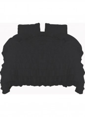 3-Piece Ruffled Duvet Set Cotton Dark Grey 102 x 86inch
