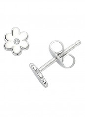 925 Sterling Silver 0.2 Carat Diamond Flower Stud Earrings