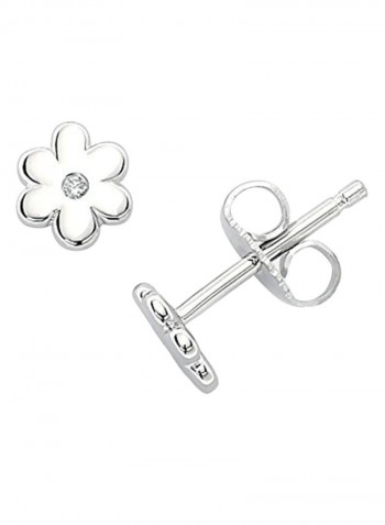 925 Sterling Silver 0.2 Carat Diamond Flower Stud Earrings