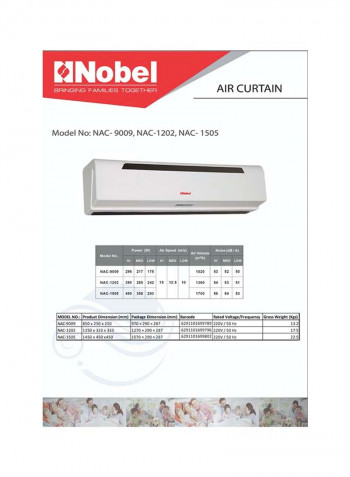 Air Curtain White 90Cm Air Volume 1020 M3H Remote Control 900 ml 0 W NAC9009 White