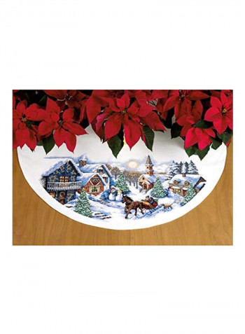 Sleigh Ride Tree Skirt Cross Stitch Kit White/Red/Brown