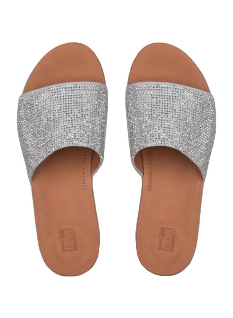 Sola Crystalled Slide Sandals Silver
