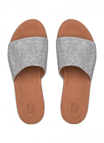 Sola Crystalled Slide Sandals Silver