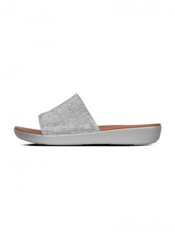 Sola Crystalled Slide Sandals Silver
