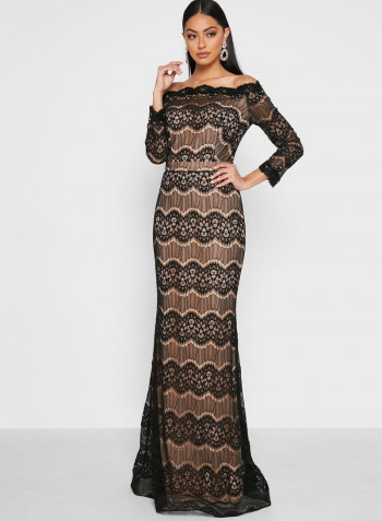Stylish Comfortable Maxi Dress Beige/Black