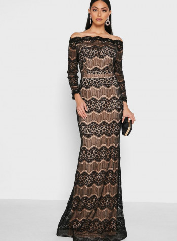Stylish Comfortable Maxi Dress Beige/Black