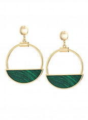 10 Karat Gold Plated Malachite Studded Dangle Earrings