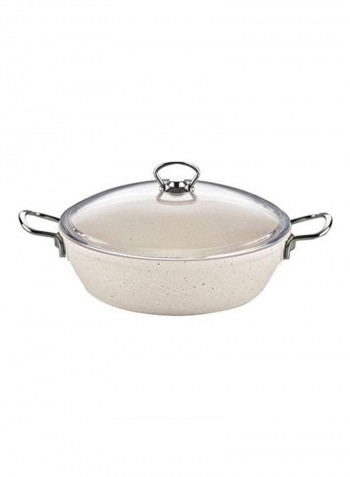 Cast Iron Shallow Pot With Lid Beige/Clear 28cm