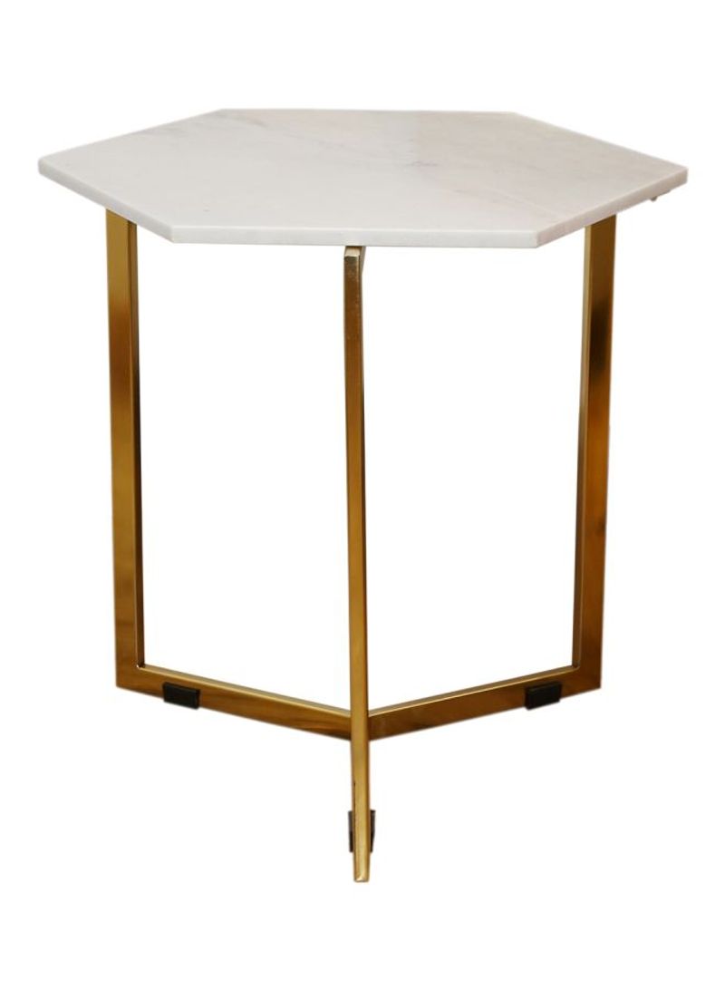 Hexa End Table White/Gold 113x113x48cm