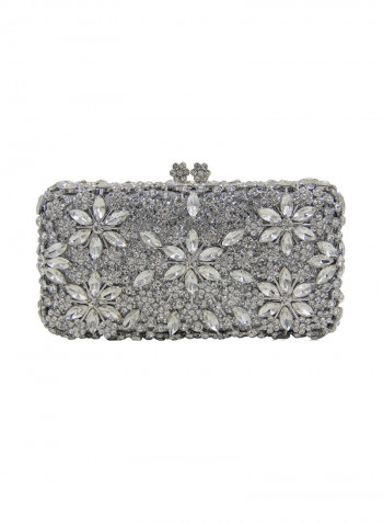 Bag Alloy Hollow-Out Crystals Solid Color Bag Silver