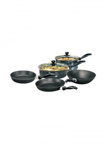 7-Piece Futura Non-Stick Cookware Set Black/Clear Deep Fry Pan 26x0.325, Saucepan 20x0.325, Small Frying Pan 22x0.325, Big Frying Pan 26x0.325, Curry Pan 24x0..325cm