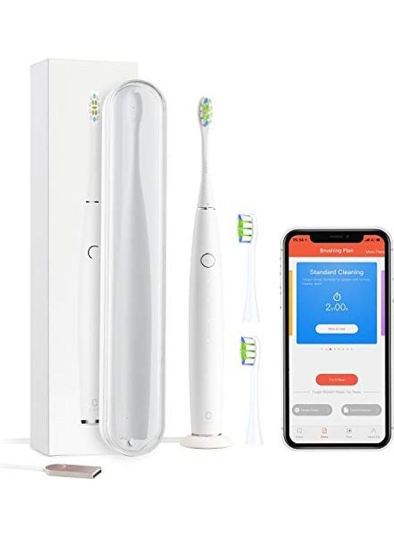Smart Rechargeable Toothbrush With 2 Brush Heads White