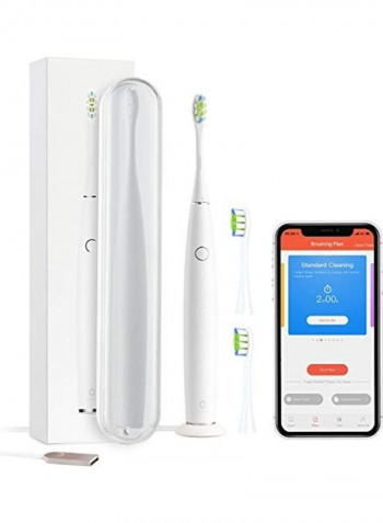Smart Rechargeable Toothbrush With 2 Brush Heads White
