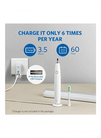 Smart Rechargeable Toothbrush With 2 Brush Heads White