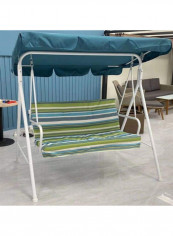 3-Seater Swing Chair With Stand And Canopy أبيض/أزرق/أخضر