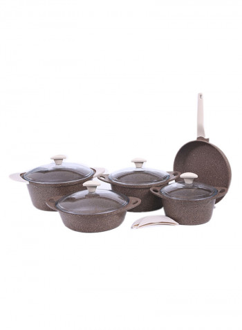 9-Piece Granite Premium Cookware Set Brown