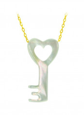 18 Karat Gold Key Shape Mother Of Pearl Pendant Necklace