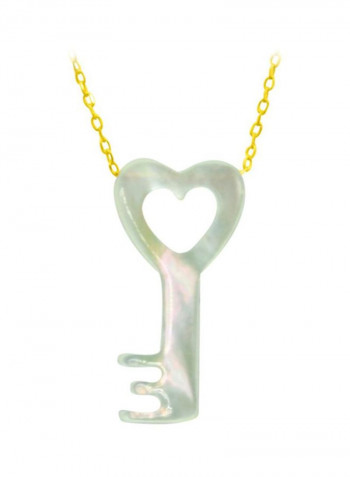 18 Karat Gold Key Shape Mother Of Pearl Pendant Necklace