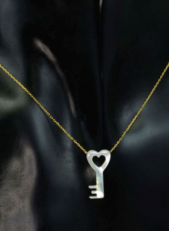 18 Karat Gold Key Shape Mother Of Pearl Pendant Necklace