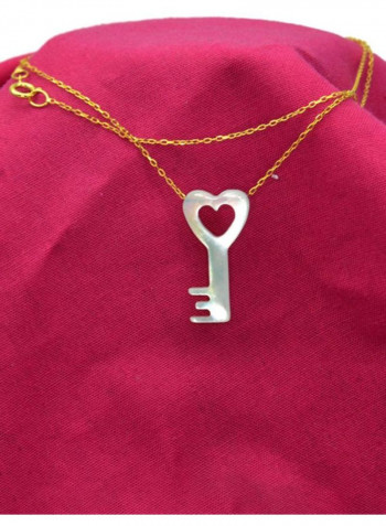 18 Karat Gold Key Shape Mother Of Pearl Pendant Necklace