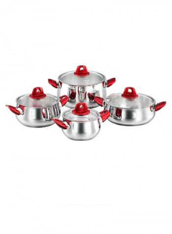 8-Piece Rosa Cookware Set Silver/Red 24 x 14cm