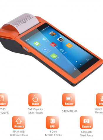 Handheld PDA POS Terminal Wireless Receipt Printer 21.5x8.6x5.3centimeter Orange