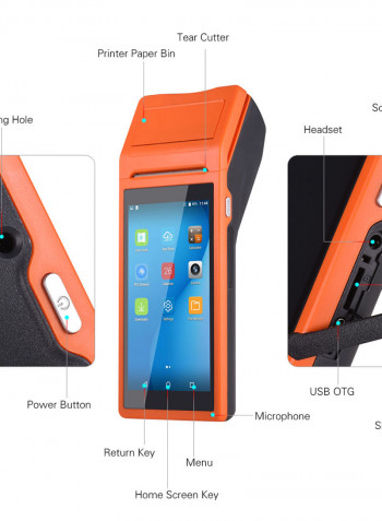 Handheld PDA POS Terminal Wireless Receipt Printer 21.5x8.6x5.3centimeter Orange