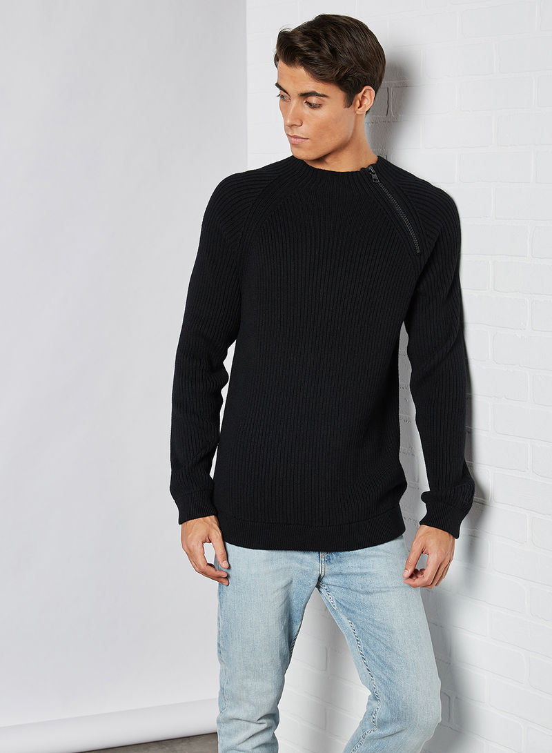 Moto Zip Sweater Black