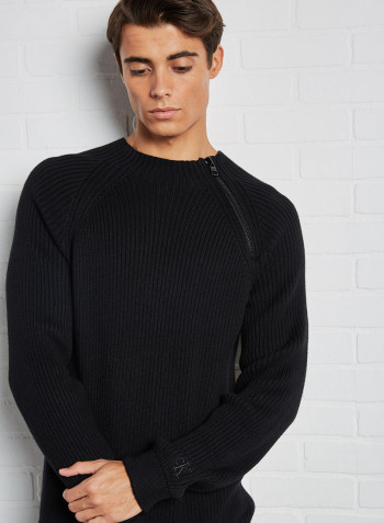 Moto Zip Sweater Black