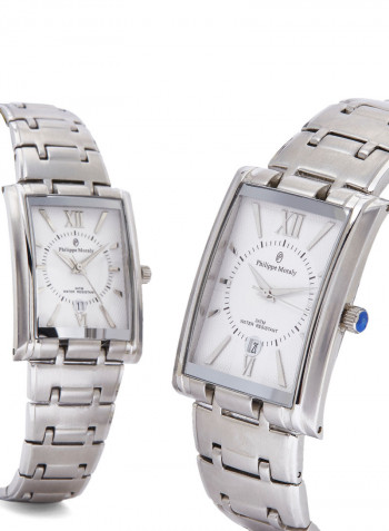 Water Resistant Stainless Steel Analog Wrist Watch Pair