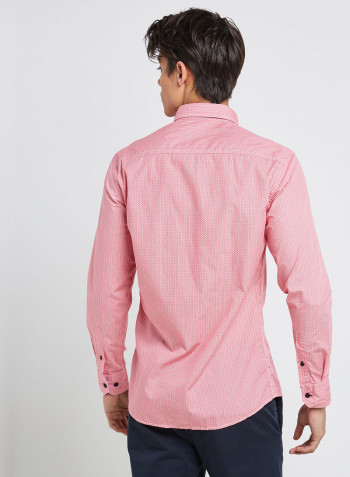Full Sleeve Casual Cotton Printed Shirt Pink