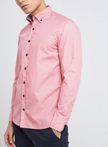 Full Sleeve Casual Cotton Printed Shirt Pink