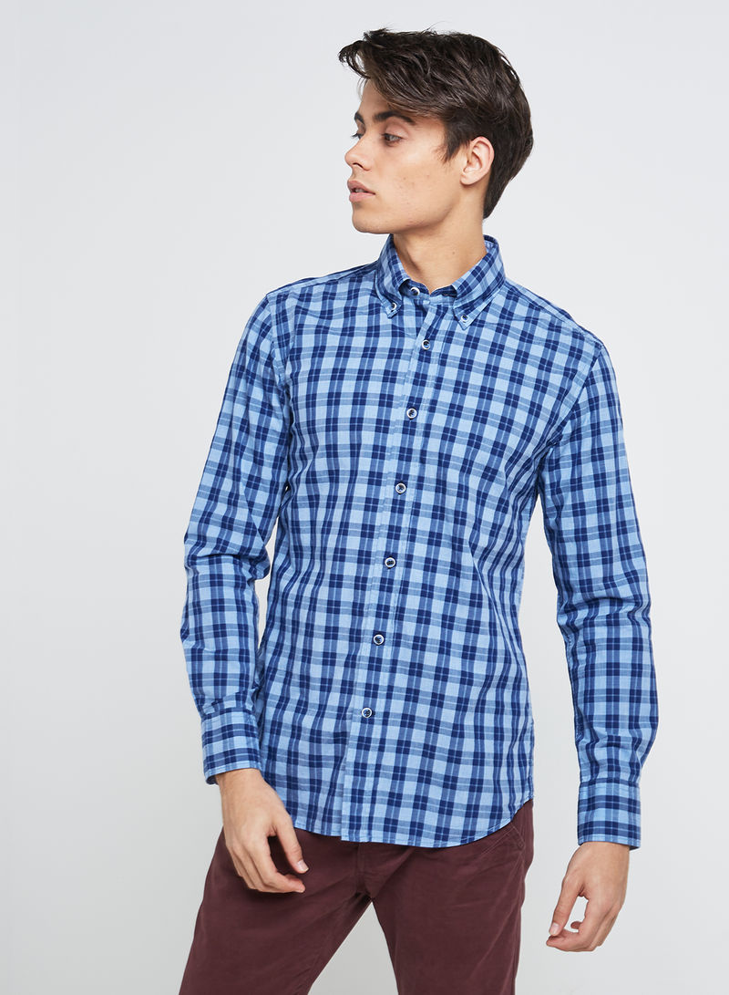 Full Sleeve Casual Cotton Semi Formal Shirt Blue Medium