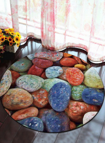 3D Stones Pattern Washable Supple Round Mat Multicolour 140X140centimeter