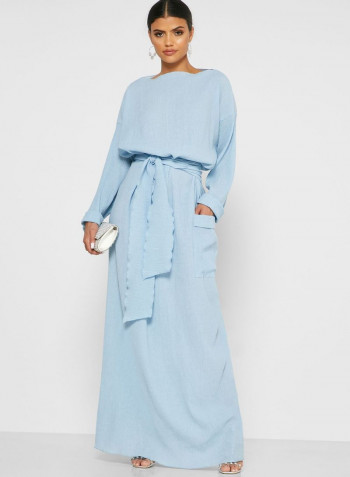 Belted Pocket Maxi Dress Blue