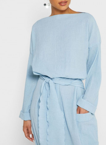 Belted Pocket Maxi Dress Blue