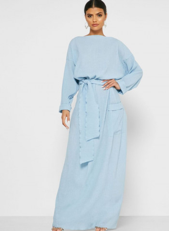 Belted Pocket Maxi Dress Blue