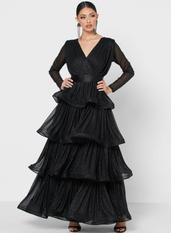 Layered Shimmer Maxi Dress Black