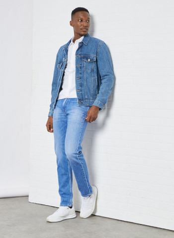 Dad Tapered Faded Jeans Blue