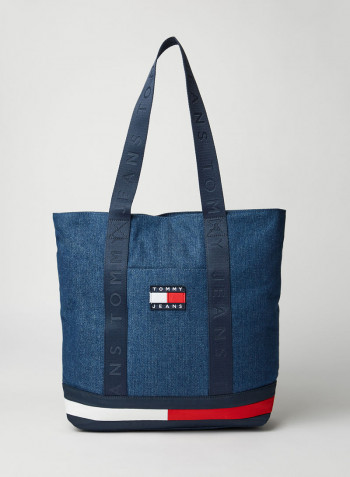Badge Denim Tote Bag Blue